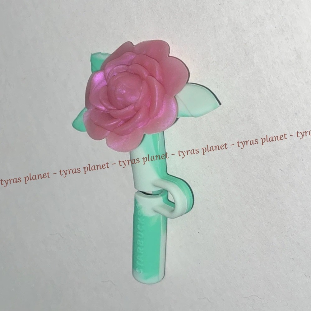 Starbucks 2024 Holiday Mystery Box Silicone Straw Topper Pink Rose Flower